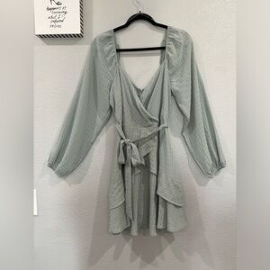 Francesca’s Sage Green Long Sleeve Wrap Dress